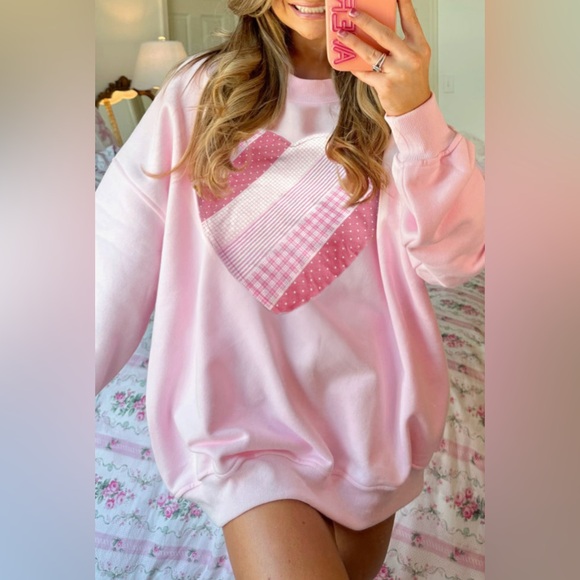 The Boutique Lab Tops - Willow - Pink Heart Patterned Sweatshirt